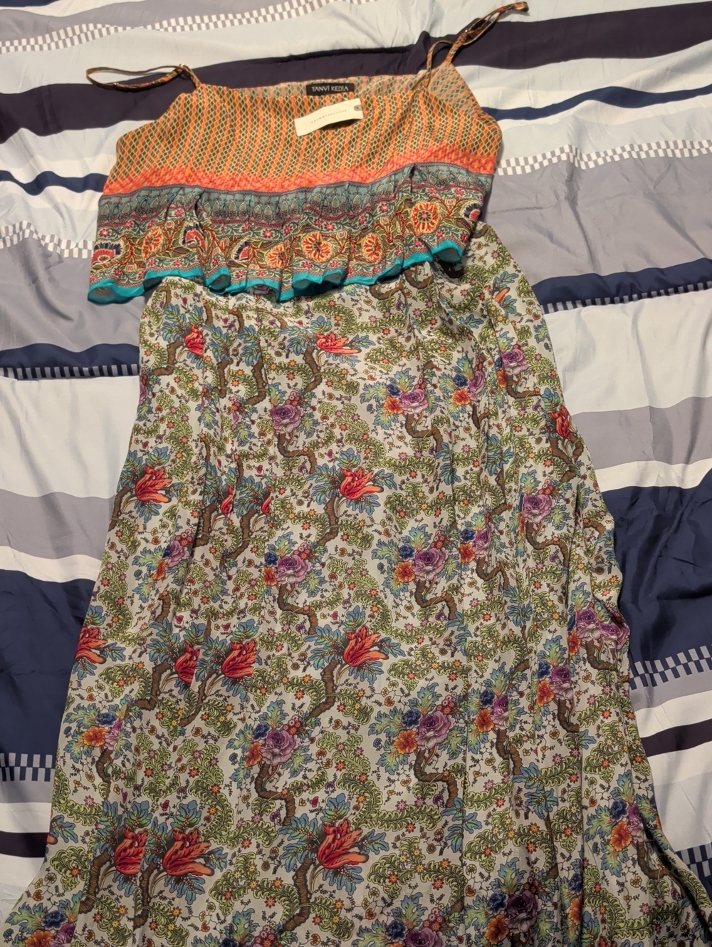 Paisley Floral Tiered Midi Dress with Ruffle Bodice